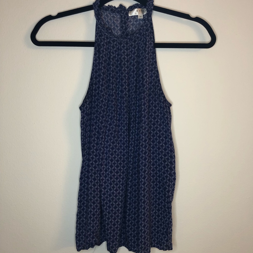 Kenar Halter Top Blue Women’s Size XS Lightweight Ruffle Neck Three Button Back